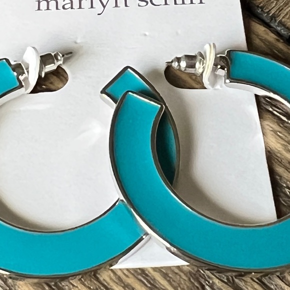 NEW MARLYN SCHIFF Hoop Pierced Earrings in Turquoise/Silver - Picture 3 of 6